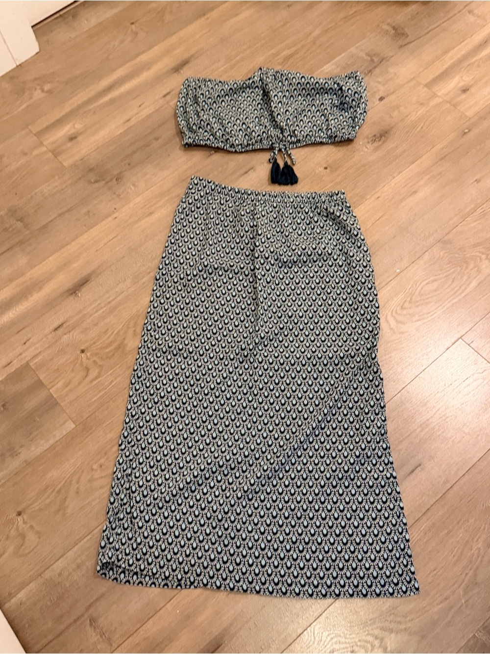 LOFT BEACH Blue Patterned Maxi Skirt Set with Bandeau Top